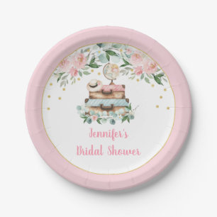 Pink Gold Floral Reise Miss zu Frau Brautparty Pappteller