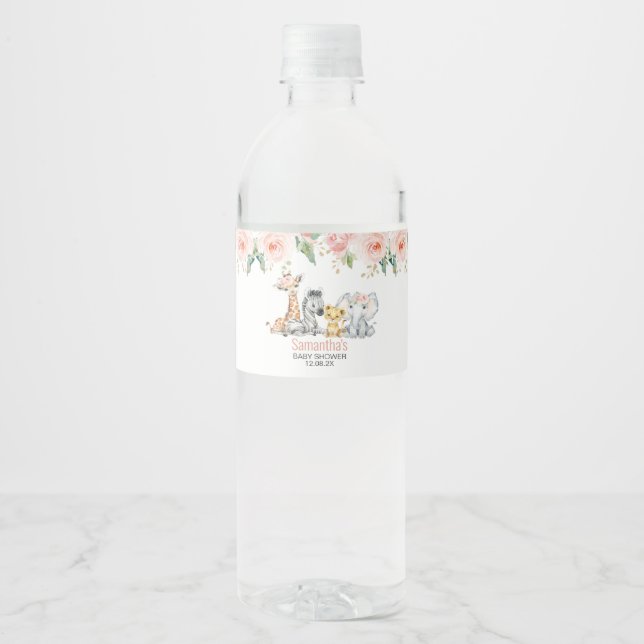 Pink Gold Floral Safari Baby Dusche (Vorderseite)