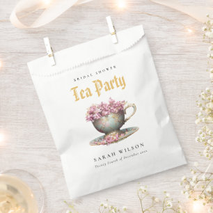 Pink Gold Floral Teacup Brautparty Teezeremonie Pa Geschenktütchen