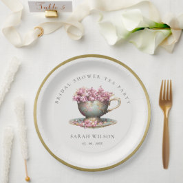 Pink Gold Floral Teacup Brautparty Teezeremonie Pa Pappteller