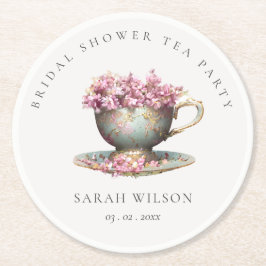 Pink Gold Floral Teacup Brautparty Teezeremonie Pa Runder Pappuntersetzer