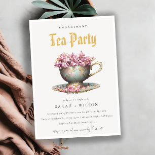 Pink Gold Floral Teacup Verlobung Teezeremonie Par Einladung