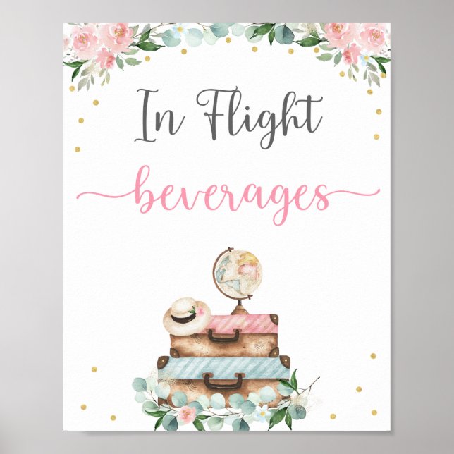 Pink Gold Floral Travel Brautparty Drinks Untersch Poster (Vorne)