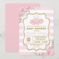 Pink Gold Floral Tutu Ballerina Girl Babydusche