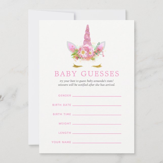 Pink & Gold Floral Unicorn Girl Baby Ratings (Vorderseite)