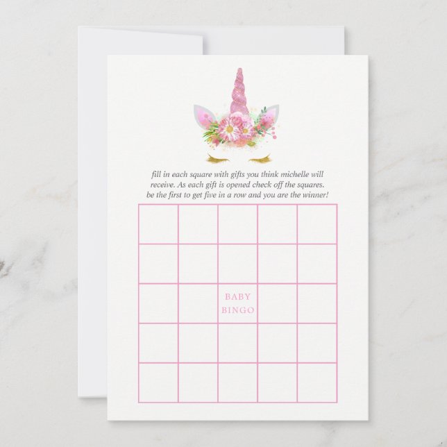 Pink & Gold Floral Unicorn Girl Baby Showroom Bing (Vorderseite)