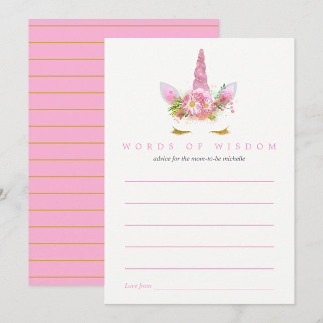 Pink & Gold Floral Unicorn Girl Babyduschberatung Einladung (Vorne/Hinten)