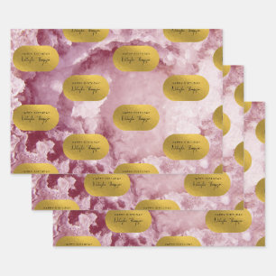 Pink Gold Foil Sea Crystals Signature Script Geschenkpapier Set