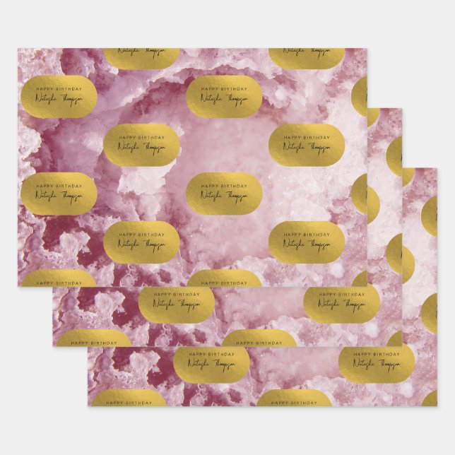 Pink Gold Foil Sea Crystals Signature Script Geschenkpapier Set (Set)