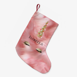Pink Gold Fur Sparkle Glam Einhornleuchten Kleiner Weihnachtsstrumpf