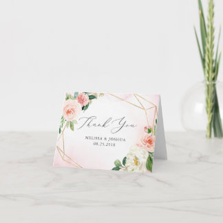 Pink & Gold Geometric Floral Danke Karte
