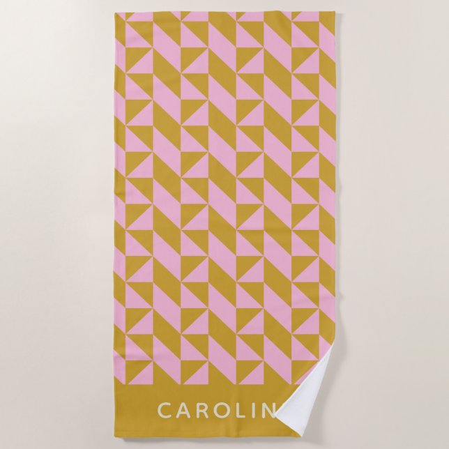 Pink Gold Geometric Shapes Personalisiert Strandtuch (Vorderseite)