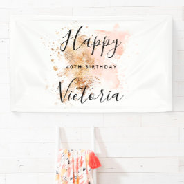 Pink Gold Girly Feminine Happy 40th Birthday Banner
