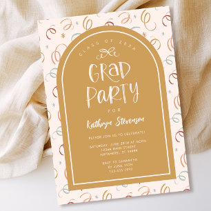 Pink Gold Girly Hand Drawn Confetti Grad Party Einladung