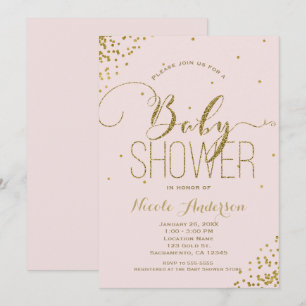 Pink & Gold Glam Glitter Corners BABY SHOWER Einladung