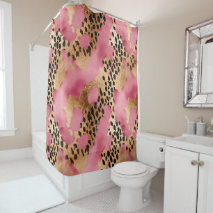 Pink Gold Glam Leopard Duschvorhang