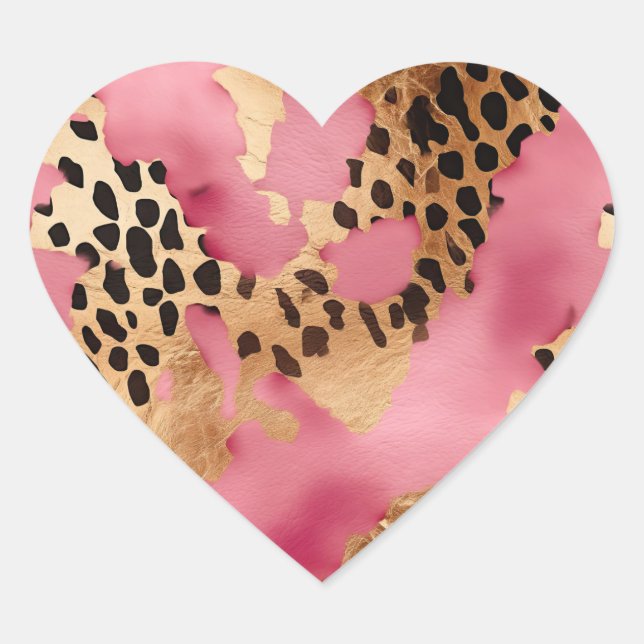 Pink Gold Glam Leopard Herz-Aufkleber (Vorderseite)
