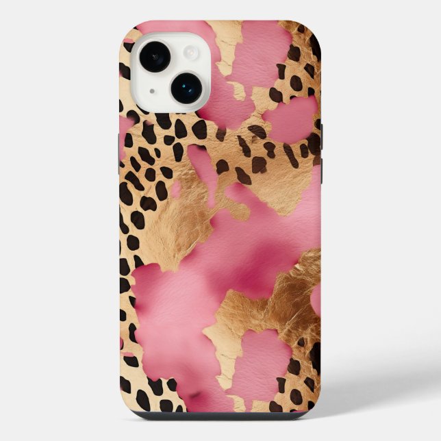 Pink Gold Glam Leopard iPhone 14 Plus Hülle (Rückseite)