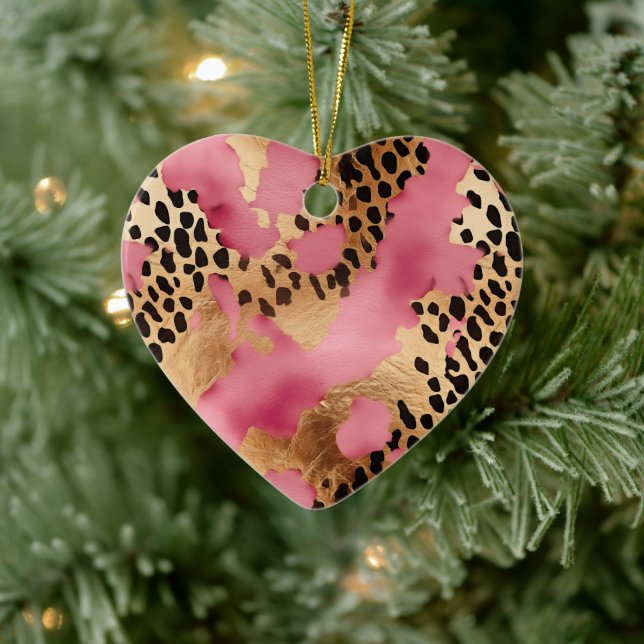 Pink Gold Glam Leopard Keramik Ornament (Baum)