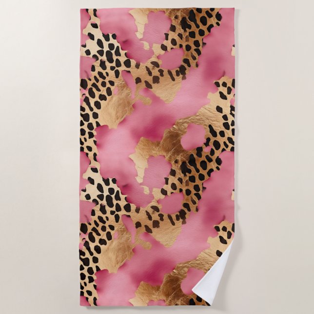 Pink Gold Glam Leopard Strandtuch (Vorderseite)