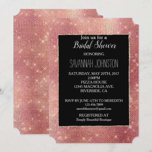 Pink Gold Glam Sparkle Einladung (Vorne/Hinten)