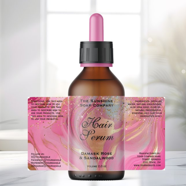 Pink Gold Glitter Cosmetics Dropper Bottle Label (Von Creator hochgeladen)