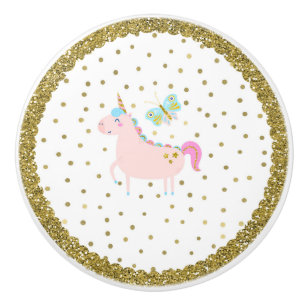 Pink & Gold Glitter Einhorn Mädchen Schlafzimmer K Keramikknauf