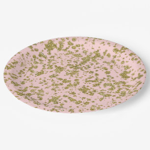 Pink & Gold Glitter Girly Glam Modern Splatter Pappteller