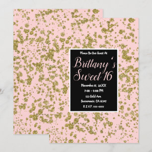 Pink & Gold Glitter Girly Glam Modern Sweet 16 Einladung