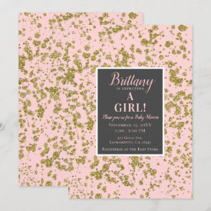 Pink & Gold Glitter Girly Glam moderne Babyparty Einladung