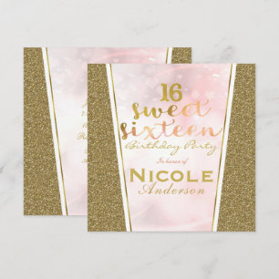 Pink Gold Glitter Glam Sweet 16 Geburtstagsfeier Einladung
