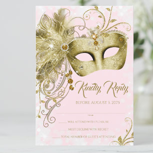 Pink-Gold-Glitter-Maskenparty Einladung
