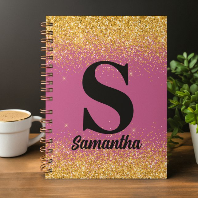 Pink Gold Glitter monogrammiert Notizblock (Von Creator hochgeladen)