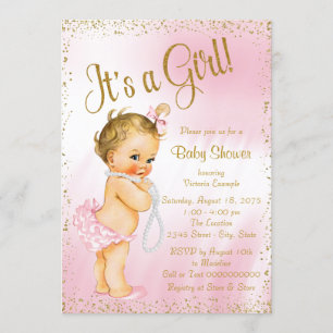 Pink-Gold Glitter-Perlen-Baby-Party Einladung