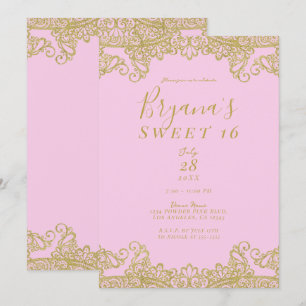 Pink & Gold Glitter Spitze Elegante Sweet 16 Party Einladung
