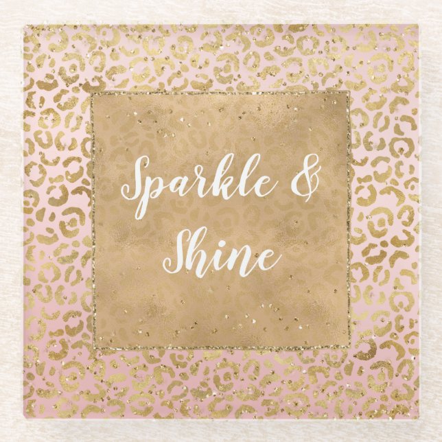 Pink Gold Glitz Sparkle Leopard Print Glasuntersetzer (Vorderseite)