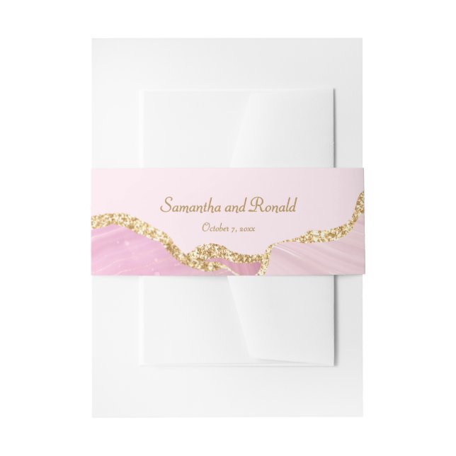 Pink & Gold Glitzer Agate Hochzeit Einladungsbanderole (Vorderseite Beispiel)