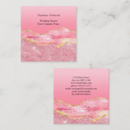 Pink Gold Glitzer Agate Trendy Small Business Quadratische Visitenkarte