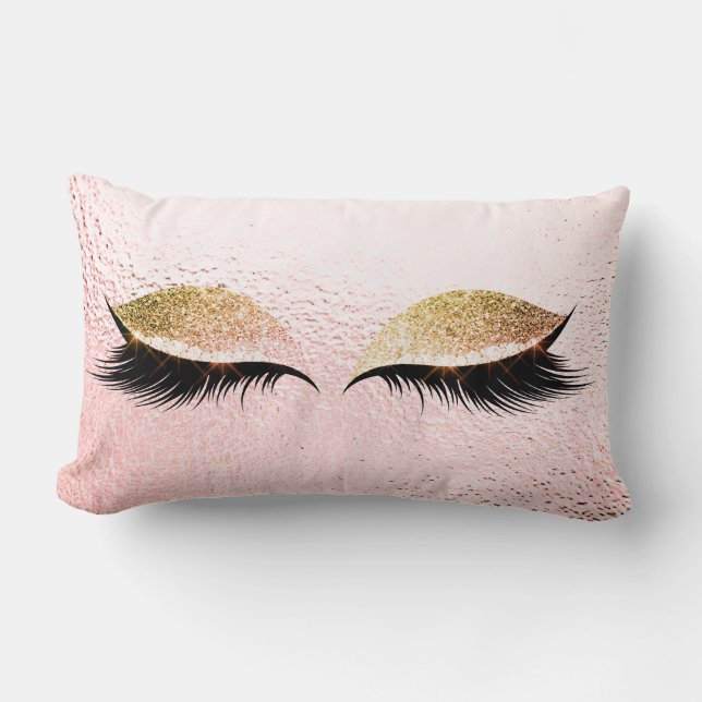 Pink Gold Glitzer Black Lashes Glam grau Lendenkissen (Vorderseite)