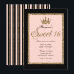 Pink Gold Glitzer & Black Sweet 16 Princess Crown Einladung<br><div class="desc">Anpassen an Ihr Ereignis</div>