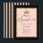 Pink Gold Glitzer & Black Sweet 16 Princess Crown Einladung<br><div class="desc">Anpassen an Ihr Ereignis</div>