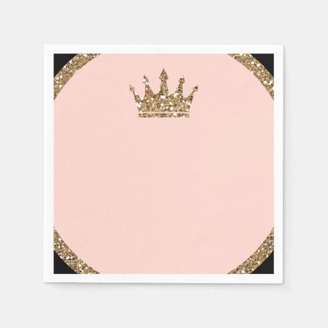 Pink Gold Glitzer & Black Sweet 16 Princess Crown Serviette (Vorderseite)