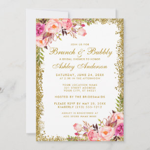 Pink Gold Glitzer Brautparty Brunch Einladung