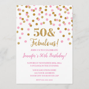 Pink Gold Glitzer Confetti 50 und fabelhaft Einladung