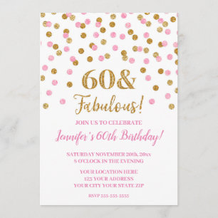 Pink Gold Glitzer Confetti 60 und fabelhaft Einladung