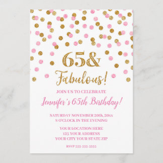 Pink Gold Glitzer Confetti 65 und fabelhaft Einladung