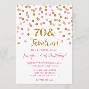 Pink Gold Glitzer Confetti 70 und fabelhaft Einladung