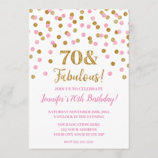 Pink Gold Glitzer Confetti 70 und fabelhaft Einladung