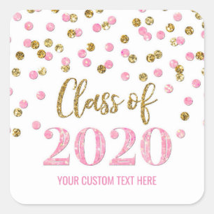 Pink Gold Glitzer Confetti Abschluss 2020 Quadratischer Aufkleber