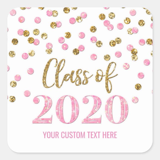 Pink Gold Glitzer Confetti Abschluss 2020 Quadratischer Aufkleber (Vorderseite)
